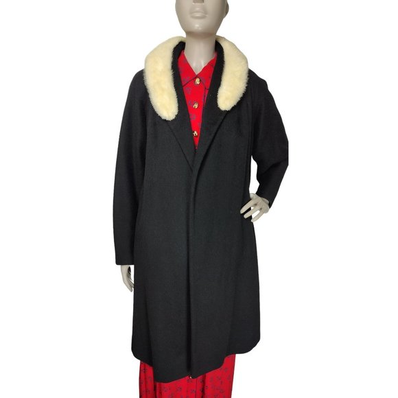 Vintage 1930's Black Wool Fox Fur Collar Open Front Opera Swing Dress Ov… - Picture 10 of 16